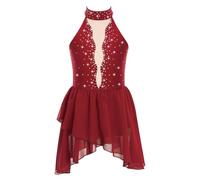 CHICTRY Abito da Pattinaggio Artistico Bambina Paillettes Tutu Vestito Danza Classica Body da Balletto Abito da Ballo Latino Ballerina Costumi di Danza Jazz Performance Borgogna C 9-10 anni