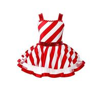 CHICTRY Abito da Pattinaggio Artistico Bambina Vestito da Cerimonia Principessa Natalizio Paillettes Senza Manica Leotard a Righe Compleanno Party Costume Natale Christmas Rosso 5-6 anni