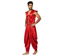 CHICTRY Adulti Costume Principe Arabo Da Per Uomini Set Pezzi Gilet Azzurro | Vestito In Satin Completo,Chiusura Lacci Davanti Del Gilet,Outfit Rave,Carnevale,Festival Musicale,Festa A Tema,Compleanno