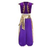 CHICTRY Aladino Costume Principe Arabo Bambino Gilet Viola Harem Pantaloni Bimbo Vita Alta Sultano Cosplay Costume Carnevale Halloween Travestimenti Festa di Compleanno Viola C 5-6 anni