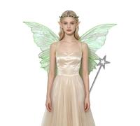 CHICTRY Ali Farfalla In Organza Set Fata Luccicanti Kit Cosplay Elfo Adulti | Bretelle Trasparenti Regolabili,Ali Di Fata Per Donne Adulte,Le Dell'Angelo Sono Fatte Organza Trasparente,Costume Halloween