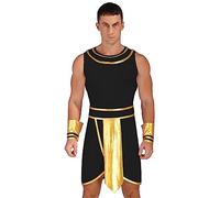 CHICTRY Antico Egitto Costume Adulto Uomo Faraone Egizio Costumi Abito con Orlo Asimmetrico + Cinturini da Polso Cosplay Carnevale Costume Gioco di Ruolo Nero XL