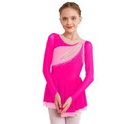 CHICTRY Bambina Manica Lunga Body da Ginnastica Artistica Strass Leotards Bodysuit da Danza Classica Body da Pattinaggio Ballo con Gonna Abito da Jazz Latino
