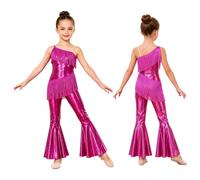 CHICTRY Bambini Body Ginnastica Artistica Danza Classica Costume Spettacolo | Pantaloni A Campana,Metallico Lucido,Senza Maniche,Festa Tema,Cha-Cha,Spettacolo,Competizioni,Latino,Performance,Danza