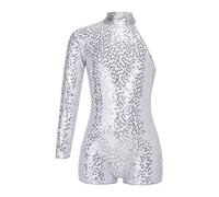 CHICTRY Body da Ginnastica Artistica Bambina Paillettes Metallico Leotards Vestito Danza Classica Jumpsuit Manica Lunga Body da Balletto Jazz Danza Moderna Performance Argento A 15-16 Anni