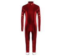 CHICTRY Body da Ginnastica Bambina Effetto Bagnato Metallizzato Tuta Intera Sportiva Manica Lunga Jumpsuit Aderente Bodysuit Ballo Ballerina Danza Performance Rosso 8-10 anni