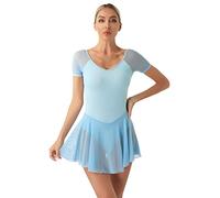 CHICTRY Body Danza Classica Donna Cotone Maniche Lunghe Leotard Balletto Dancewear Vestito da Balletto Body Ginnastica Artistica per Gara Vestito Ballerina Dancewear Azzurro S
