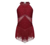 CHICTRY Body Ginnastica con Nappe Frange Bambina Paillettes Abito da Ballo Latino Americano Leotard Danza Classica Vestito da Jazz Rumba Salsa Performance Borgogna 15-16 Anni