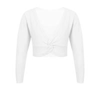 CHICTRY Cardigan Bambina Maglioncino a Manica Lunga Scaldacuore Coprispalla Incrocio Top da Danza Classica Bolero da Ballo Top da Ginnastica Ballerina Jazz Danza Moderna Bianco 10-12 Anni