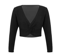 CHICTRY Cardigan Bambina Maglioncino a Manica Lunga Scaldacuore Coprispalla Incrocio Top da Danza Classica Bolero da Ballo Top da Ginnastica Ballerina Jazz Danza Moderna Nero 6-10 Anni