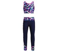 CHICTRY Completi Sportiva 2 Pezzi Bambina Estiva Completo da Yoga Tuta da Ginnastica Set da Palestra Completino da Danza Crop Top Schiena Nuda Leggings Fitness Rosa 13-14 Anni