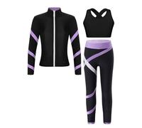 CHICTRY Completi Sportiva 3 Pezzi Bambina Giacca da Pattinaggio Paradice+Crop Top+Pantaloni Lunghi Leggings Tuta da Ginnastica Palestra Fitness Sportwear Lavanda B 11-12 anni