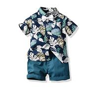 CHICTRY Completo da Battesimo per Bambino Camicia Floreale/Pantaloncini Set Casual Abito da Sera Smoking Vestito da Cerimonia Sposa Matrimonio Bimbo Bebe Ragazzo Teal 4-5 Anni