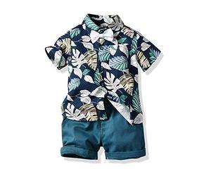 CHICTRY Completo da Battesimo per Bambino Camicia Floreale/Pantaloncini Set Casual Abito da Sera Smoking Vestito da Cerimonia Sposa Matrimonio Bimbo Bebe Ragazzo Teal 4-5 Anni