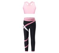 CHICTRY Completo Sportivo Bambina Reggiseno Crop Top Leggings Elasticizzati Fitness Jogging Yoga Palestra Tuta da Ginnastica Allenamento 2 Pezzi Sportwear Rosa 5-6 Anni