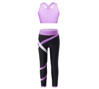 CHICTRY Completo Sportivo Bambina Reggiseno Crop Top Leggings Elasticizzati Fitness Jogging Yoga Palestra Tuta da Ginnastica Allenamento 2 Pezzi Sportwear Lanvanda 7-8 Anni