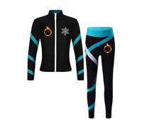 CHICTRY Completo Sportivo Bambina Tuta da Pattinaggio su Ghiaccio Foderata in Pile Giacca Invernale Jacket con Zip Manica Lunga con Pantaloni Sportivi Tracksuit Blu verde 15-16 anni