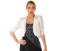CHICTRY Coprispalle Elegante Donna Cerimonia Matrimonio Scialle e Stola Morbida Chiffon Parei Estivo Asimmetrico Poncho Corto Cardigan Bolero Sposa Abiti da Sera Festa Party Bianco J S