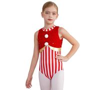 CHICTRY Costume Babbo Natale Bambina Body da Ginnastica Artistica Leotard Natalizio Senza Manica Vestito Danza Classica Bodysuit da Pattinaggio Artistico Rosso 9-10 anni