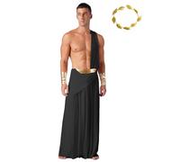 CHICTRY Costume da Dio Greco Antico da Uomo Costume Imperatore Gladiatore Guerriero Romano Toga Mpnospalla con Copricapo Dorato Vestito Carnevale Halloween Nero L
