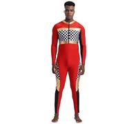 CHICTRY Costume da Pilota Formula 1 Quadri per Uomo Tuta Pilota Race Team Jumpsuit da Pilota di Auto da Corsa Abito Travestimento Cosplay di Carnevale Halloween Rosso L