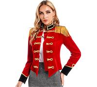 CHICTRY Costume Domatrice Circo Donna Giacca con Frange Showman 4 Pezzi Blazer Medievale Vintage + Cappello + Guanti + Collo a fiocco Uniforme Presentatore B Rosso M
