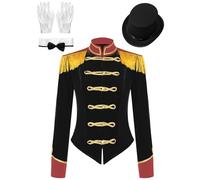 CHICTRY Costume Domatrice Circo Donna Giacca con Frange Showman 4 Pezzi Blazer Medievale Vintage + Cappello + Guanti + Collo a fiocco Uniforme Presentatore A Nero S