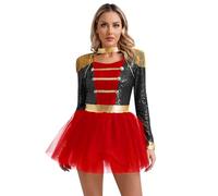 CHICTRY Costume Donna Domatrice Presentatrice del Circo Paillettes Leotard da Maestro di Circo Tutu Body da Danza Classica Balletto Cosplay di Carnevale Halloween Nero S