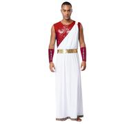 CHICTRY Costume Imperatore Romano Uomo Toga per Romani e Greci con Polsini Strass Tunica Senza Manica Costume Dio Greco per Carnevale Halloween Borgogna L