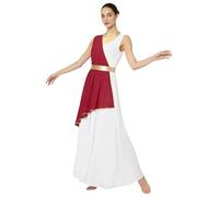 CHICTRY Costume Storico Romano Donna Costume da Dea Greca Atena Olimpia Toga Monospalla Abito da Danza Lirica Danza di Lode Cosplay Carnevale Halloween Rosso A M
