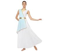 CHICTRY Costume Storico Romano Donna Costume da Dea Greca Atena Olimpia Toga Monospalla Abito da Danza Lirica Danza di Lode Cosplay Carnevale Halloween Blu A S