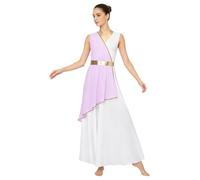 CHICTRY Costume Storico Romano Donna Costume da Dea Greca Atena Olimpia Toga Monospalla Abito da Danza Lirica Danza di Lode Cosplay Carnevale Halloween Lavanda A XL