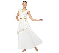 CHICTRY Costume Storico Romano Donna Costume da Dea Greca Atena Olimpia Toga Monospalla Abito da Danza Lirica Danza di Lode Cosplay Carnevale Halloween Bianco A 3XL