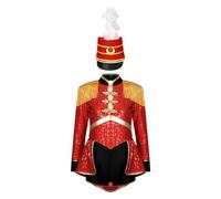 CHICTRY Deluxe Ringmaster Costume da Presentatore del Circo Bambina Paillettes Leotards Body da Balletto Danza Classica Costume da Majorette per Carnevale Rosso B 7-8 anni
