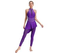 CHICTRY Donna Body da Danza Classica Body da Balletto Leotards da Ginnastica Artistica Senza Manica Tuta Intera Aderente Abito da Pattinaggio Artistico Viola XL