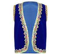 CHICTRY Gilet Arabo Principe Bamibno Senza Manica Giacca Orientale Cardigan Leggero Aperto sul Davanti Costume Genio della Lampada Costume Carnevale Halloween Blu A 7-8 anni