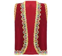 CHICTRY Gilet Arabo Principe Bamibno Senza Manica Giacca Orientale Cardigan Leggero Aperto sul Davanti Costume Genio della Lampada Costume Carnevale Halloween Rosso B 4-5 anni