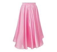 CHICTRY Gonna Lunga Pieghettata Maxi in Raso per Bambina - Lunghezza Ombrello per Flamenco Spagnolo, Danza del Ventre, Messicano Folklorico Performance - Rosa 3-4 Anni