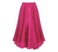 CHICTRY Gonna Pieghettata Maxi Lunga in Raso per Bambina - Ombrello per Flamenco Spagnolo, Danza del Ventre, Messicano Folklorico Performance - Rosa Caldo 11-12 Anni