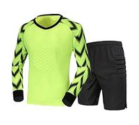 CHICTRY Maglia da Portiere Bambini e Ragazzi Completo Calcio a Manica Lunga Goalkeeper Jersey Maglietta + Pantaloncini Sportivi Training Shorts Tuta da Allenamento Sweatsuit Fluo Verde A 14-16 anni