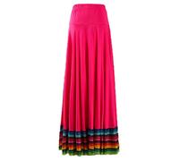 CHICTRY Maxigonna di Danza del Ventre Donna Gonna a Ruota Intera Gonne Lunghe con Strisce Colorate Gonna da Flamenco Tango Ballo da Sala Danza Folcloristica Rosa Caldo 87 cm L