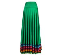 CHICTRY Maxigonna di Danza del Ventre Donna Gonna a Ruota Intera Gonne Lunghe con Strisce Colorate Gonna da Flamenco Tango Ballo da Sala Danza Folcloristica Verde 87 cm L
