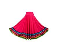 CHICTRY Maxigonna di Danza del Ventre Donna Gonna a Ruota Intera Gonne Lunghe con Strisce Colorate Gonna da Flamenco Tango Ballo da Sala Danza Folcloristica Rosa Caldo 75 cm L