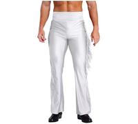 CHICTRY Pantalone Uomo per Ballo da Sala Danza Standard Latino Americano Pantaloni a Palazzo Vita Alta Pantaloni con Nappa Frange da Samba Rumba Tango Dancewear Bianco L