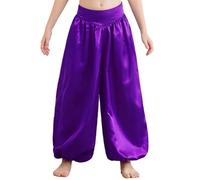 CHICTRY Pantaloni Harem di Danza del Ventre Bambina Pantaloni Tribali Arabici Indiani in Raso Pantalone Cargo con Zip Laterale Pantalone di Lanterna Dancewear Viola 9-10 Anni