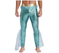 CHICTRY Pantaloni Metallici da Uomo Leggings Lucidi a Sirena Collant Lucidi a Squame di Pesce Costume da Poseidone Costumi in Maschera Menta Verde M