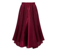 CHICTRY Pieghettato Maxi Gonna Lunga Bambina Gonna Lunghezza in Raso Gonna Ombrello Gonna per Flamenco Spagnolo Danza del Ventre Messicano Folklorico Performance Borgogna 7-8 Anni