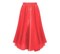 CHICTRY Pieghettato Maxi Gonna Lunga Bambina Gonna Lunghezza in Raso Gonna Ombrello Gonna per Flamenco Spagnolo Danza del Ventre Messicano Folklorico Performance Rosso 11-12 Anni