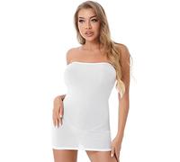 CHICTRY Sottoveste Aderente Donna Senza Spalline Abito Corta Trasparente Mini Gonna Stretto Lingerie Sexy Hot Bodycon Gonna a Tubino per Abito da Sera Sposa Sottogonna Pigiama O Bianco Taglia Unica