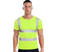 CHICTRY T-Shirt da Lavoro Alta visibilità per Uomo Donna Gilet di Sicurezza Riflettente Work Tops Maglietta a Maniche Corte Sportiva Asciugatura Rapida Giallo Flu XL